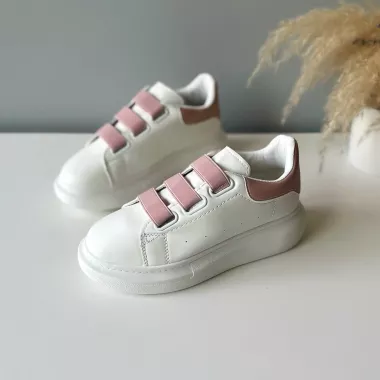 Adidasi dama casual albi cu roz, inchidere cu elastic, 8901 